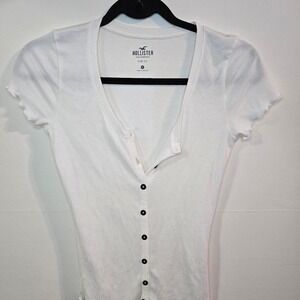Hollister Y2K White Ribbed Baby Tee | Button Front Henley | Size S